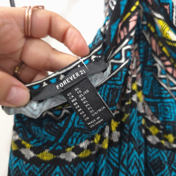 FOREVER 21 Nwt Geo Aztec Multi Color Halter Maxi Sun Dress, Size XL, Vacation - Picture 5 of 12